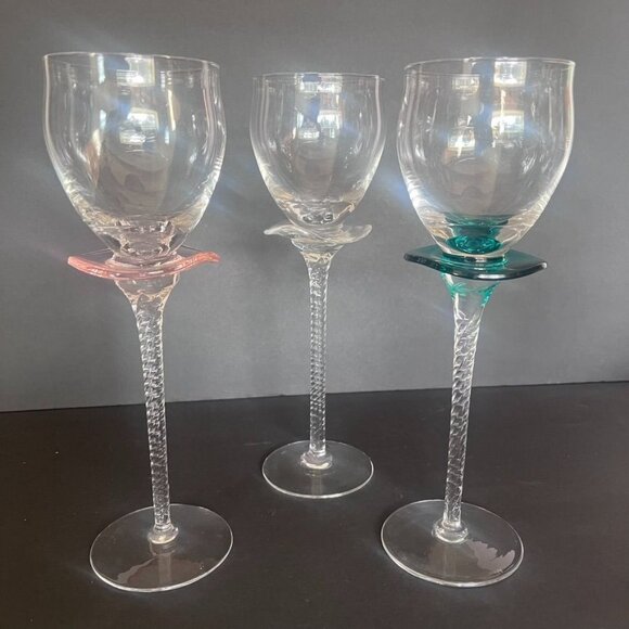 IVV Set Of 3 Vulcano Twist Stem Wine Glasses Hand Blown Italy Discontinued HTF - Picture 2 of 8